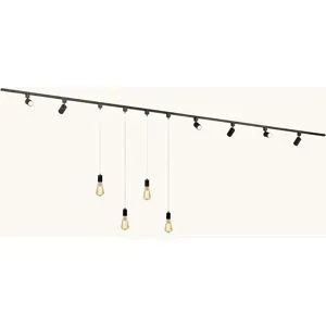 LUSENZ Schienenbeleuchtungs-Set - Gerade - 4x 1 m Schiene - 6 Schienenstrahler - 4 Pendelleuchten - Inkl. GU10 & E27 - Warmweiß - IP20 - Modular - 230V - Taros/Avaro - Schwarz