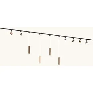 LUSENZ Schienenbeleuchtungs-Set - Gerade - 4x 1 m Schiene - 6 Schienenstrahler - 4 Pendelleuchten - Inkl. 2700K GU10 - IP20 - Modular - 230V - Beloria/Belano (M) - Braun