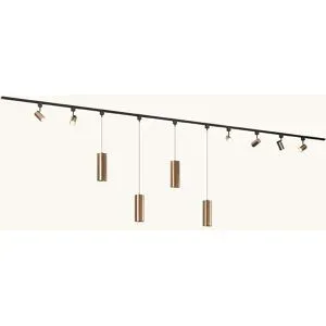 LUSENZ Schienenbeleuchtungs-Set - Gerade - 4x 1 m Schiene - 6 Schienenstrahler - 4 Pendelleuchten - Inkl. 2700K GU10 - IP20 - Modular - 230V - Beloria/Belano (L) - Braun