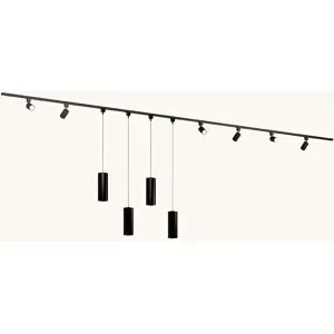 LUSENZ Schienenbeleuchtungs-Set - Gerade - 4x 1 m Schiene - 6 Schienenstrahler - 4 Pendelleuchten - Inkl. 2700K GU10 - IP20 - Modular - 230V - Taros/Belano (L) - Schwarz