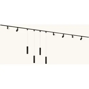 LUSENZ Schienenbeleuchtungs-Set - Gerade - 4x 1 m Schiene - 6 Schienenstrahler - 4 Pendelleuchten - Inkl. 2700K GU10 - IP20 - Modular - 230V - Taros/Belano (M) - Schwarz