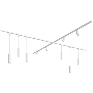 HOFTRONIC Taros LED Schienensysteme-Paket Weiß - X-Form - 4x 1,5 m Schiene - 4 Schienenstrahler - 6 Pendelleuchte - ohne Lichtquelle - IP20 - modular - 230 V