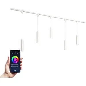 HOFTRONIC Taros LED Schienensysteme-Paket Weiß - Recht - 2x 1 m Schiene - 5 Pendelleuchte - Inkl. RGBWW GU10 - IP20 - Modular - 230 V