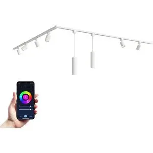 HOFTRONIC Taros LED Schienensysteme-Paket Weiß - L-Form - 4 x 1 m Schiene - 6 Schienenstrahler - 2 Pendelleuchte - Inkl. RGBWW GU10 - IP20 - modular - 230 V