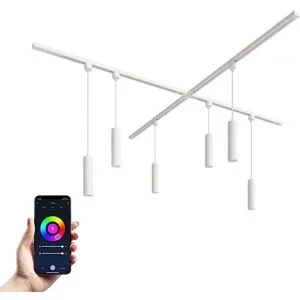 HOFTRONIC Taros LED Schienensysteme-Paket Weiß - X-Form - 4 x 1 m Schiene - 6 Pendelleuchte - Inkl. RGBWW GU10 - IP20 - modular - 230 V