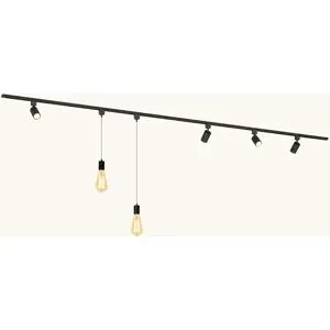 LUSENZ Schienenbeleuchtungs-Set - Gerade - 2x 1,5 m Schiene - 4 Schienenstrahler - 2 Pendelleuchten - Inkl. GU10 & E27 - Warmweiß - IP20 - Modular - 230V - Taros/Avaro - Schwarz