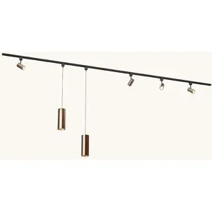 LUSENZ Schienenbeleuchtungs-Set - Gerade - 2x 1,5 m Schiene - 4 Schienenstrahler - 2 Pendelleuchten - Inkl. 2700K GU10 - IP20 - Modular - 230V - Beloria/Belano (M) - Bronze