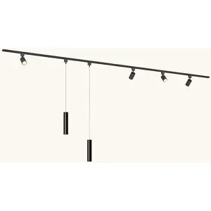LUSENZ Schienenbeleuchtungs-Set - Gerade - 2x 1,5 m Schiene - 4 Schienenstrahler - 2 Pendelleuchten - Inkl. 2700K GU10 - IP20 - Modular - 230V - Taros/Belano (M) - Schwarz