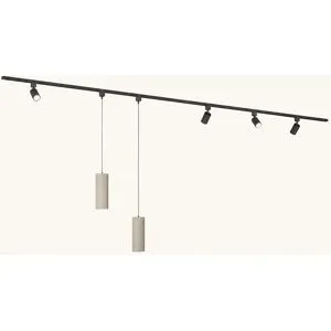 LUSENZ Schienenbeleuchtungs-Set - Gerade - 2x 1,5 m Schiene - 4 Schienenstrahler - 2 Pendelleuchten - Inkl. 2700K GU10 - IP20 - Modular - 230V - Taros/Belano (L) - Beige