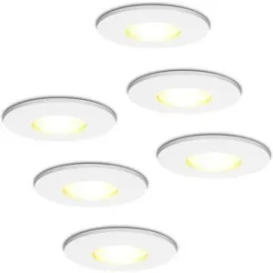HOFTRONIC 6er Set Barcelona - LED Einbaustrahler - IP44 wasserdicht - 4 Watt 345 lumen - 2700K warmweiß - GU10 - Dimmbar - Rund - Für Bad, Innen- und Außenbereich - Weiß