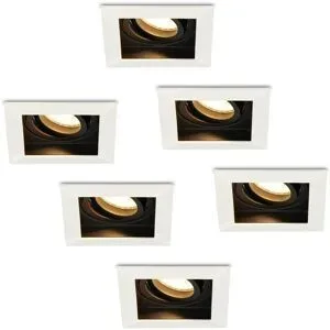 HOFTRONIC 6er Set Durham LED Einbaustrahler Eckig - 4W 345lm - 2700K warmweiß - GU10 - Dimmbar - Schwenkbar - IP20 für innen - Weiß