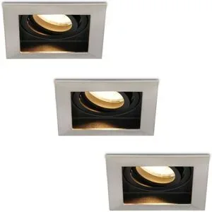 HOFTRONIC 3er Set Durham LED Einbaustrahler Eckig - 4W 345lm - 2700K warmweiß - GU10 - Dimmbar - Schwenkbar - IP20 für innen - Edelstahl
