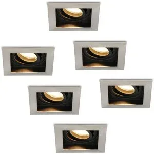 HOFTRONIC 6er Set Durham LED Einbaustrahler Eckig - 4W 345lm - 2700K warmweiß - GU10 - Dimmbar - Schwenkbar - IP20 für innen - Edelstahl