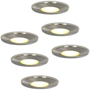 HOFTRONIC Set von 6 Vegas - LED Einbaustrahler - IP44 wasserdicht - 4 Watt 345 lumen - 2700K warmweiß - GU10 - Dimmbar - Rund - Für Bad, Innen- und Außenbereich - Edelstahl