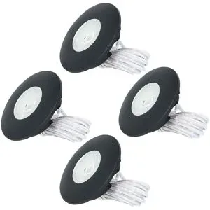 HOFTRONIC Set von 4 Pavo - LED Einbaustrahler Ultra Flach 12mm - 3 Watt 300 Lumen - 2700K warmweiß - Dimmbar - Möbelspot - Rund - IP44 wasserdicht - Für Innen und Außen - Schwarz