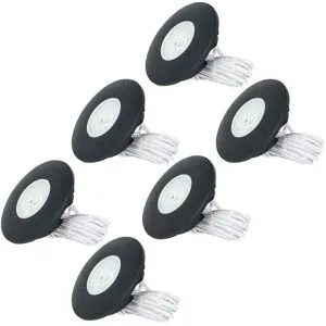 HOFTRONIC Set von 6 Pavo - LED Einbaustrahler Ultra Flach 12mm - 3 Watt 300 Lumen - 2700K warmweiß - Dimmbar - Möbelspot - Rund - IP44 wasserdicht - Für Innen und Außen - Schwarz