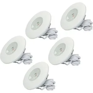 HOFTRONIC Set von 5 Pavo - LED Einbaustrahler Ultra Flach 12mm - 3 Watt 300 Lumen - 2700K warmweiß - Dimmbar - Möbelspot - Rund - IP44 wasserdicht - Für Innen und Außen - Weiß