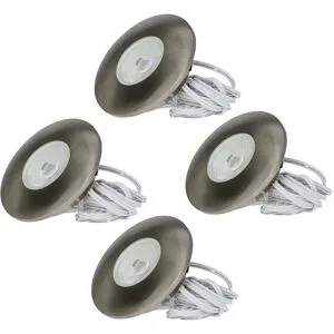 HOFTRONIC Set von 4 Pavo - LED Einbaustrahler Ultra Flach 12mm - 3 Watt 300 Lumen - 2700K warmweiß - Dimmbar - Möbelspot - Rund - IP44 wasserdicht - Für Innen und Außen - Edelstahl