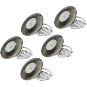 HOFTRONIC Set von 5 Pavo - LED Einbaustrahler Ultra Flach 12mm - 3 Watt 300 Lumen - 2700K warmweiß - Dimmbar - Möbelspot - Rund - IP44 wasserdicht - Für Innen und Außen - Edelstahl