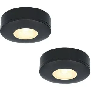 HOFTRONIC Set mit 2 Pavo - Flache LED-Aufbaustrahler 23 mm - 3 W 300 lm - 2700K - Dimmbar - Rund - IP44 - Schwarz