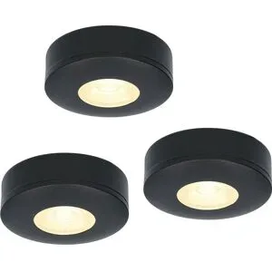 HOFTRONIC Set mit 3 Pavo - Flache LED-Aufbaustrahler 23 mm - 3 W 300 lm - 2700K - Dimmbar - Rund - IP44 - Schwarz