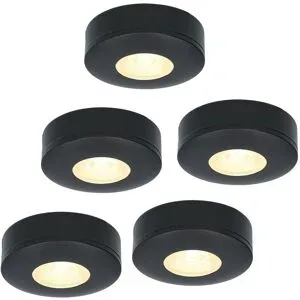 HOFTRONIC Set mit 5 Pavo - Flache LED-Aufbaustrahler 23 mm - 3 W 300 lm - 2700K - Dimmbar - Rund - IP44 - Schwarz