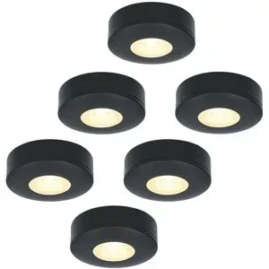 HOFTRONIC Set mit 6 Pavo - Flache LED-Aufbaustrahler 23 mm - 3 W 300 lm - 2700K - Dimmbar - Rund - IP44 - Schwarz
