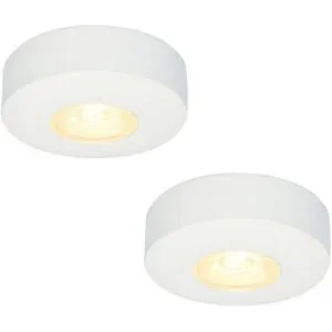 HOFTRONIC 2er-Set Pavo - LED Aufbaustrahler Flach 23mm - 3 Watt 300 Lumen - 2700K warmweiß - Dimmbar - Rund - IP44 wasserdicht - Weiß