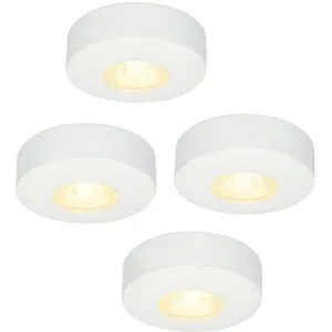 HOFTRONIC Set mit 4 Pavo - Flache LED-Aufbaustrahler 23 mm - 3 W 300 lm - 2700K - Dimmbar - Rund - IP44 - Weiß