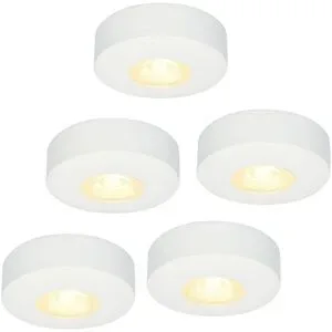 HOFTRONIC Set mit 5 Pavo - Flache LED-Aufbaustrahler 23 mm - 3 W 300 lm - 2700K - Dimmbar - Rund - IP44 - Weiß
