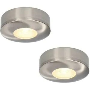 HOFTRONIC Set mit 2 Pavo - Flache LED-Aufbaustrahler 23 mm - 3 W 300 lm - 2700K - Dimmbar - Rund - IP44 - Edelstahl