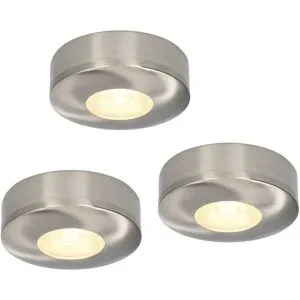 HOFTRONIC Set mit 3 Pavo - Flache LED-Aufbaustrahler 23 mm - 3 W 300 lm - 2700K - Dimmbar - Rund - IP44 - Edelstahl