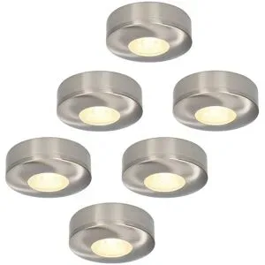 HOFTRONIC Set mit 6 Pavo - Flache LED-Aufbaustrahler 23 mm - 3 W 300 lm - 2700K - Dimmbar - Rund - IP44 - Edelstahl
