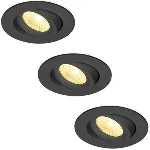 HOFTRONIC 3er Set Salerno LED Einbaustrahler - 8W 650lm - 2700K warmweiß - Dimmbar - Rund - Schwenkbar - IP44 wasserdicht - Schwarz - Für den Innen, Außen und Badezimmer