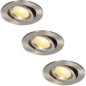 HOFTRONIC 3er Set Salerno LED Einbaustrahler - 8W 650lm - 2700K warmweiß - Dimmbar - Rund - Schwenkbar - IP44 wasserdicht - Edelstahl - Für den Innen, Außen und Badezimmer