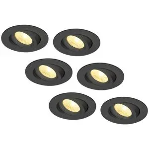 HOFTRONIC 6er Set Salerno LED Einbaustrahler - 8W 650lm - 2700K warmweiß - Dimmbar - Rund - Schwenkbar - IP44 wasserdicht - Schwarz - Für den Innen, Außen und Badezimmer