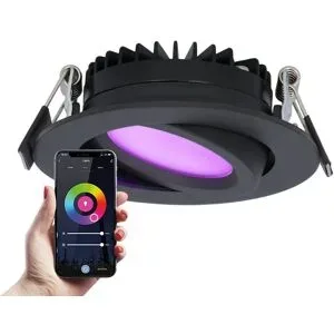 HOFTRONIC SMART Rome Smart Einbaustrahler - IP44 wasserdicht - 6 Watt 480 lumen - Schwenkbar - Wifi + Bluetooth - RGBWW - Google Home, Amazon Alexa und Siri - Schwarz - Für den Innen- und Außenbereich