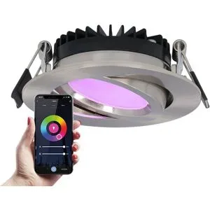 HOFTRONIC SMART Rome Smart Einbaustrahler - IP44 wasserdicht - 6 Watt 480 lumen - Schwenkbar - Wifi + Bluetooth - RGBWW - Google Home, Amazon Alexa und Siri - Edelstahl - Für den Innen- und Außenbereich