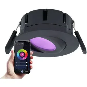 HOFTRONIC SMART Napels Smart Einbaustrahler Extra Flach (39mm) - IP65 wasserdicht - 8 Watt 600 Lumen - Schwenkbar - Wifi + Bluetooth - RGBWW - Google Home, Amazon Alexa und Siri - Schwarz - Für den Innen- und Außenbereich