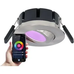 HOFTRONIC SMART Napels Smart Einbaustrahler Extra Flach (39mm) - IP65 wasserdicht - 8 Watt 600 Lumen - Schwenkbar - Wifi + Bluetooth - RGBWW - Google Home, Amazon Alexa und Siri - Edelstahl - Für den Innen- und Außenbereich