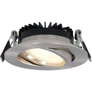 HOFTRONIC Rome LED Einbaustrahler - Ultra Flach (27mm) - 6 Watt 430 lumen - schwenkbar - IP44 wasserdicht - 2700K warmweiß - Dimmbar - Rund - Mit Trafo - Edelstahl - Für den Innen- und Außenbereich
