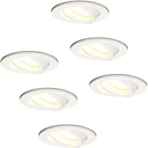 HOFTRONIC 6er Set Dublin LED Einbaustrahler - 4W 345lm - 2700K warmweiß - GU10 - Dimmbar - Rund - Schwenkbar - IP20 Innen - Weiß