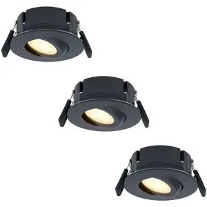 HOFTRONIC 3er Set Napels LED Einbaustrahler Extra Flach (39mm) - 360° Schwenkbar - 8 Watt 570 Lumen - Dimmbar - IP65 Wasserdicht für Bad, Innen- und Außenbereich - Schwarz
