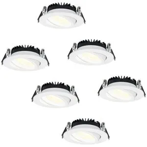 HOFTRONIC 6er Set Rome LED Einbaustrahler - Ultra Flach (27mm) - 6 Watt 430 lumen - Schwenkbar - IP44 wasserdicht - 2700K warmweiß - Dimmbar - Rund - Mit Trafo - Weiß - Für den Innen- und Außenbereich