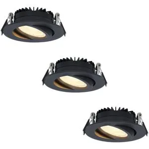 HOFTRONIC 3er Set Rome LED Einbaustrahler - Ultra Flach (27mm) - 6 Watt 430 lumen - Schwenkbar - IP44 wasserdicht - 2700K warmweiß - Dimmbar - Rund - Mit Trafo - Schwarz - Für den Innen- und Außenbereich