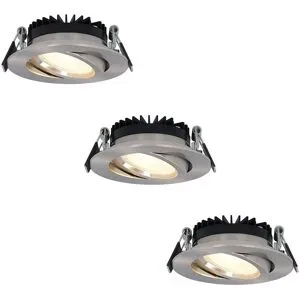 HOFTRONIC 3er Set Rome LED Einbaustrahler - Ultra Flach (27mm) - 6 Watt 430 lumen - Schwenkbar - IP44 wasserdicht - 2700K warmweiß - Dimmbar - Rund - Mit Trafo - Edelstahl - Für den Innen- und Außenbereich
