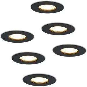 HOFTRONIC 6er Set Bari LED Einbaustrahler - 4,5W 345lm - 2700K warmweiß - GU10 - Dimmbar - Rund - IP65 Wasserdicht - Schwarz - Für den Innen-, Außen- und Badbereich