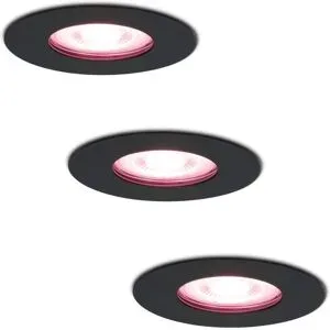 HOFTRONIC SMART 3er Set Bari Smart Einbaustrahler - IP65 wasserdicht - Wifi + Bluetooth - RGBWW - GU10 - Google Home, Amazon Alexa und Siri - Schwarz - Bad, innen und außen
