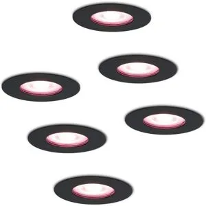 HOFTRONIC SMART 6er Set Bari Smart Einbaustrahler - IP65 wasserdicht - Wifi + Bluetooth - RGBWW - GU10 - Google Home, Amazon Alexa und Siri - Schwarz - Bad, innen und außen