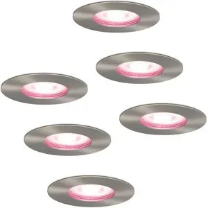 HOFTRONIC SMART 6er Set Bari Smart Einbaustrahler - IP65 wasserdicht - Wifi + Bluetooth - RGBWW - GU10 - Google Home, Amazon Alexa und Siri - Edelstahl - Bad, innen und außen